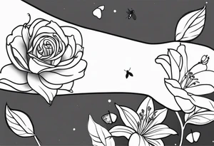 Lily rose with rose bud honey bee arm cuff tattoo idea
