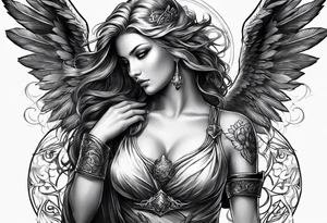 Female angel with sword and beauty dominance tattoo idea