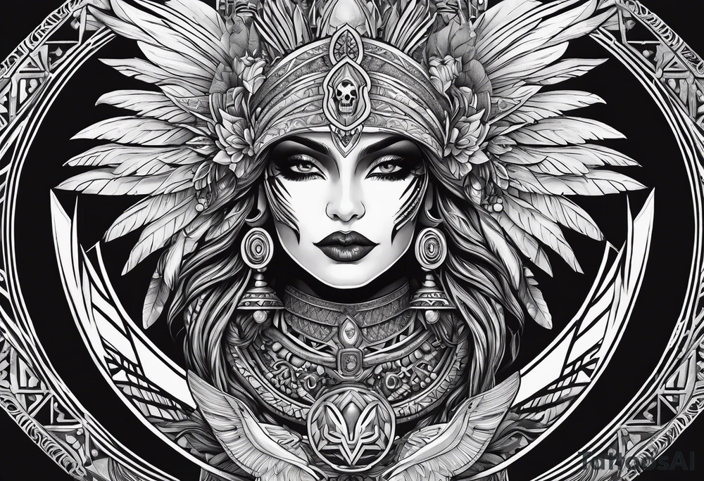 black kali, goddess pirate, alien, pachamama, valkrye, warrior, skull, lotus azul, wing, eagle, zenza resonance, stars, 5D tattoo idea