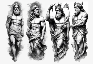 GREEK GOD ZEUS STATUES 
ARM SLEEVE 
REALISTIC tattoo idea
