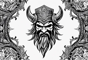 Valhalla sword round shield axe barbed wire chains tattoo idea