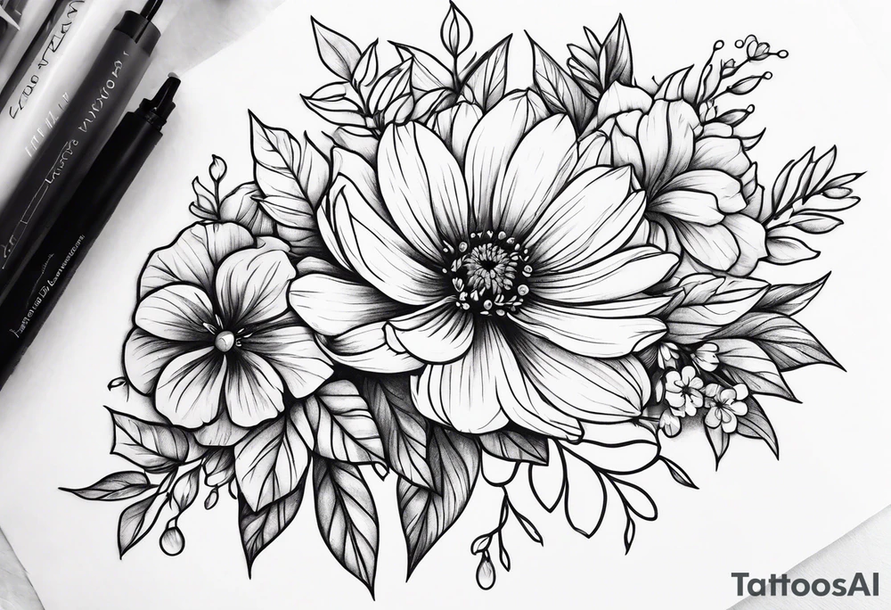 November birth flower and July birth flower in a bouquet tattoo idea