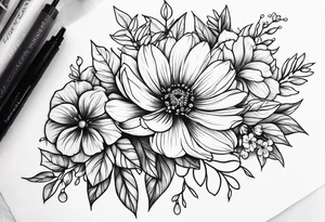 November birth flower and July birth flower in a bouquet tattoo idea