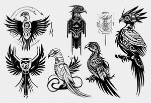 Cyberpunk Guatemalan Quetzal tattoo idea