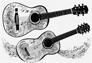 Acoustic Guitar neck with strings made of signatures tattoo idea