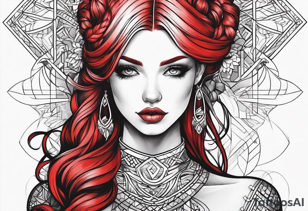 magic girl 
red hairs tattoo idea