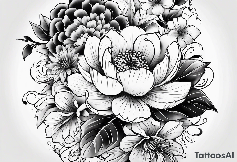 all traditional Japanese flowers sleeve tattoo idea