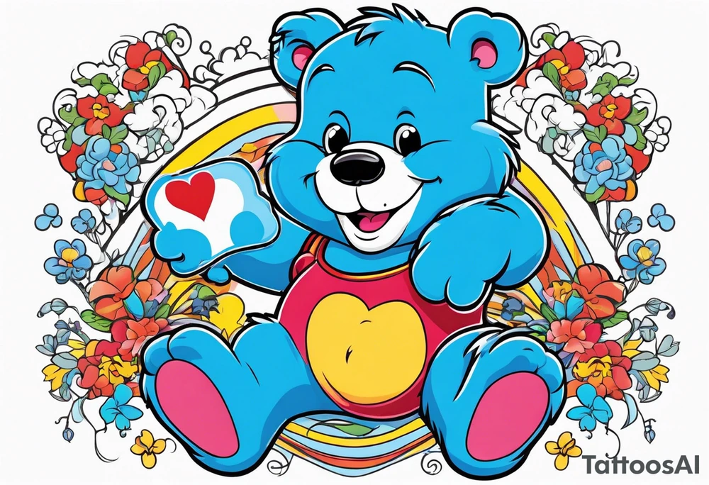Care bear with smurf tattoo idea