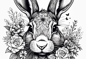 bunny head with flowers around it tattoo idea
