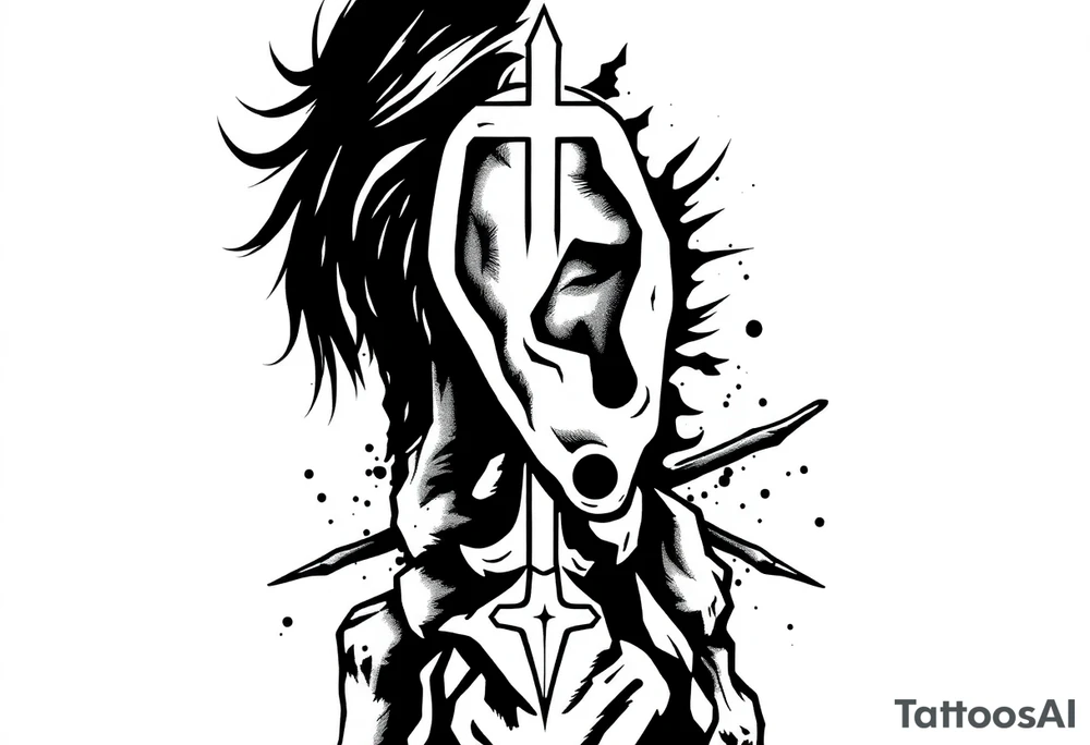 God related or ghetto chicano idea behind the ear vertical tattoo idea