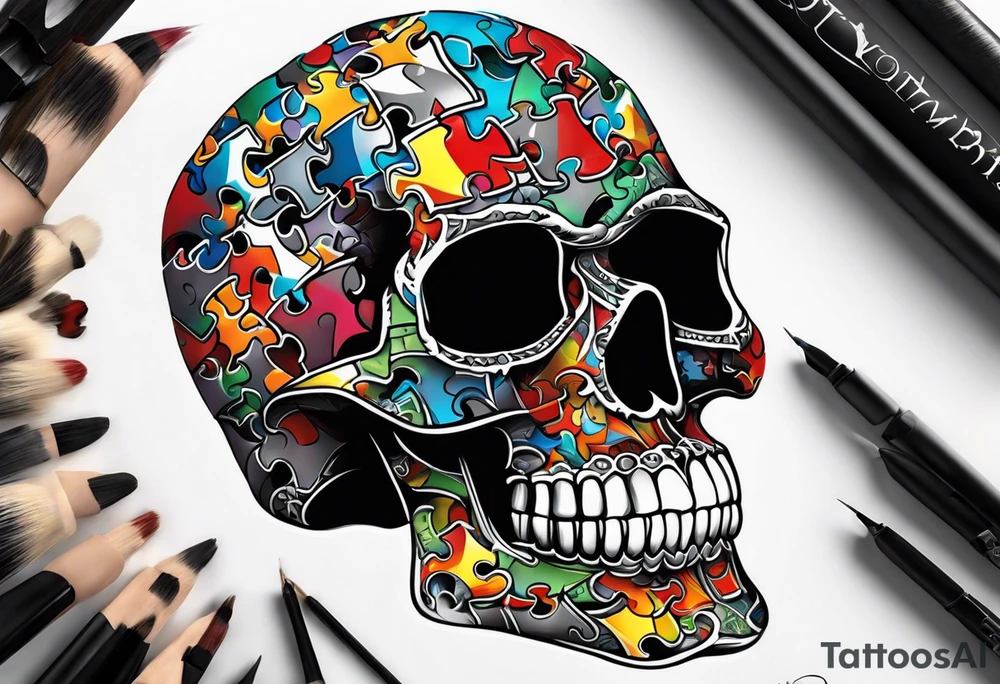 Autism, Skull, puzzle pieces tattoo idea