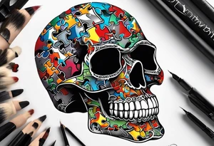 Autism, Skull, puzzle pieces tattoo idea