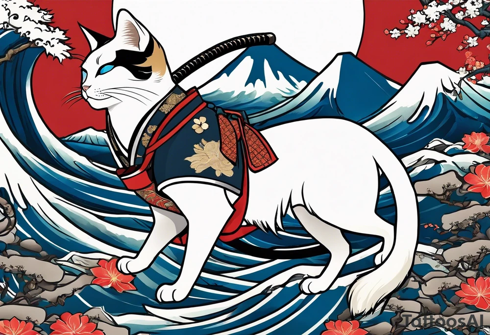 A siamese samurai cat slashing his enemy tattoo idea
