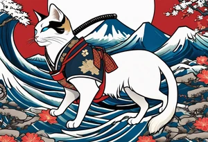 A siamese samurai cat slashing his enemy tattoo idea