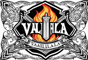Valhalla on fire shield sword tattoo idea
