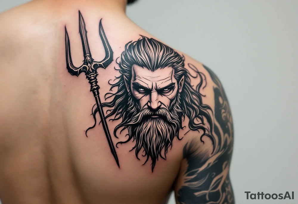 Neptune god of the sea with trident tattoo idea