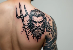 Neptune god of the sea with trident tattoo idea