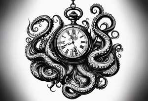 pocket watch being wrapped by an aggressive octopus tattoo idea