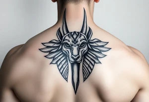 muscle Egyptian Anubis god face in Egypt style tattoo idea