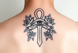 The ankh symbol with the eye of horus intertwined with roses tattoo idea