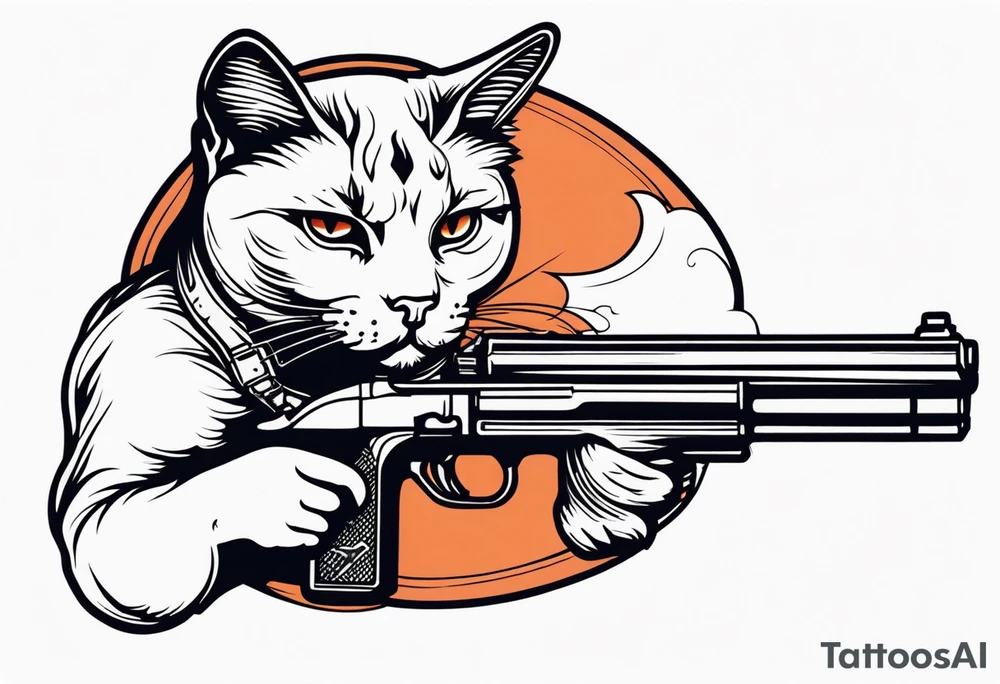 cat with gun tattoo idea