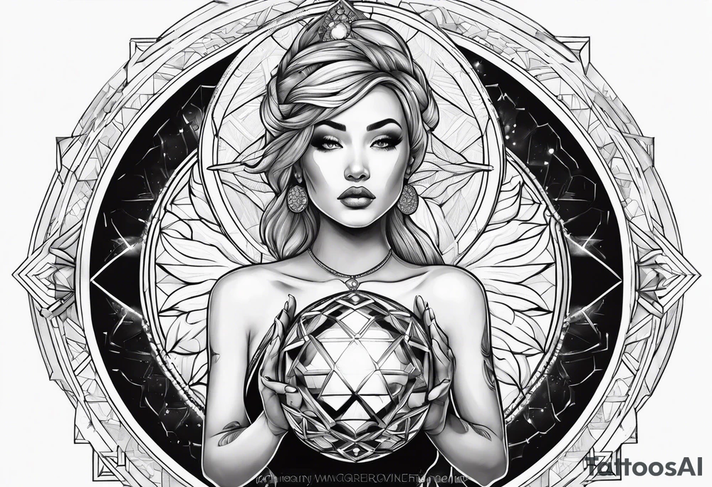 Woman holding orb of divinity overhead tattoo idea