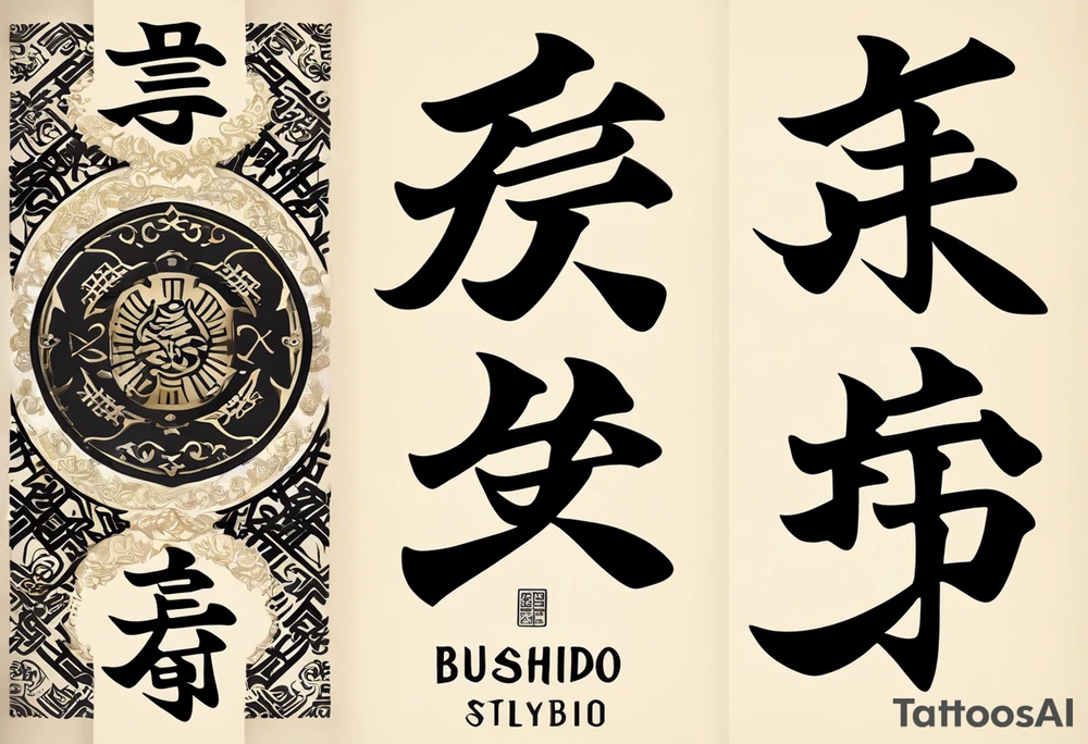Center of the inner part of the forearm

The word "Bushido" in Japanese: This could be the central, written representation of the word "武士道" (Bushido) stylized in a traditional calligraphic font. This would visually symbolize the foundation of your tattoo and your beliefs. tattoo idea