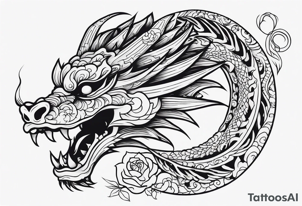 chinese dragon wrapping around day of the dead skeleton tattoo idea