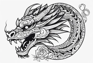 chinese dragon wrapping around day of the dead skeleton tattoo idea