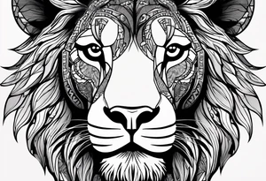 Using abstract art techniques, this design would depict the lion with unconventional shapes and vibrant colors, creating a modern and artistic interpretation. tattoo idea