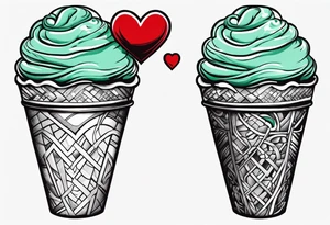 simple mint chocolate chip ice cream cone with small red heart on it somewhere. tattoo idea