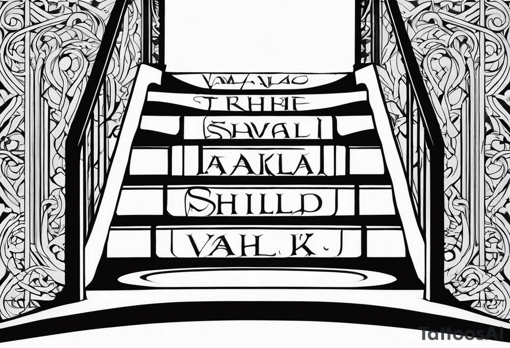 Valhalla sheild sword stairs tattoo idea