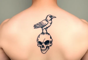 Crow standing on skull tattoo idea