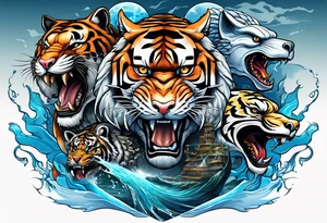 Combine hammerhead, tiger, and falcon to merge air, earth and water tattoo idea