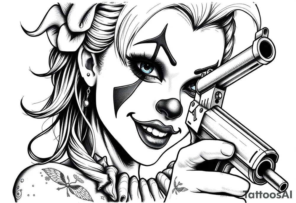 Payasa Clown Girl Gun tattoo idea