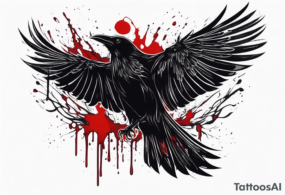 Black ravens closing its wings and dripped in blood tattoo idea