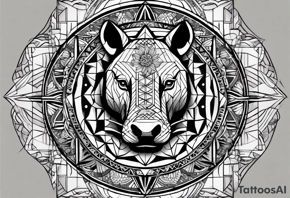 Very asymmetrical, +geometric pattern, with realistic full moon, with hippo at side look, +tribal, +geometric, +inkart , +blackwork, +grey scale, + sketch
with wintersweet flower bud, +inkart touch, +for men tattoo idea