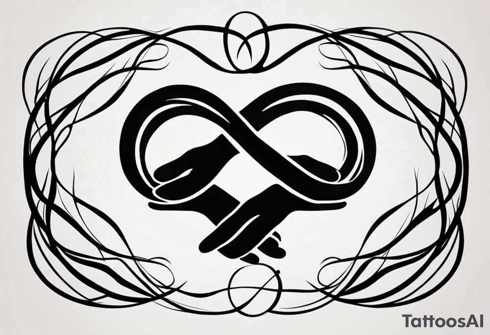 "A minimalist tattoo design symbolizing deep friendship, centered around the name 'Düha.' The design features two intertwined hands, representing trust and support, with a delicate infinity symbol subtly woven into the lines of the hands, indicating eternal friendship. Surrounding the hands, soft abstract elements like flowing lines or watercolor splashes gently frame the name 'Düha' written in elegant script, giving the design a personal and timeless touch. The overall style should evoke warmth, connection, and loyalty." tattoo idea