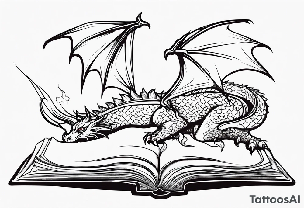 Open book, coming to life, whimsical, dragons tattoo idea