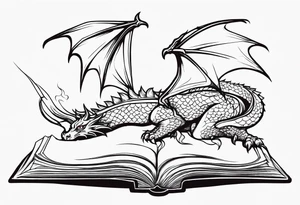 Open book, coming to life, whimsical, dragons tattoo idea