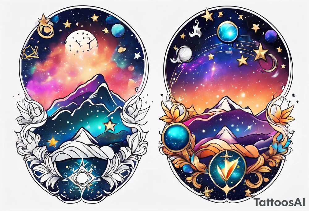 Galaxy with Gemini and Capricorn constellations tattoo idea