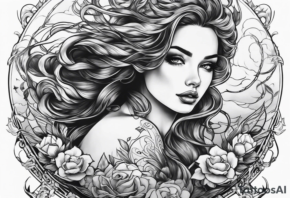 full body girl comfortably floating above water tattoo idea