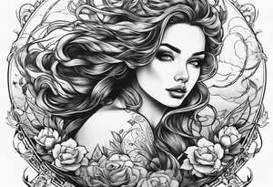 full body girl comfortably floating above water tattoo idea