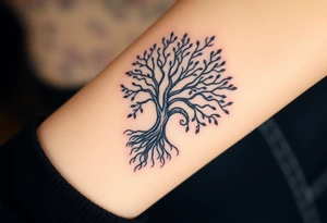mystical tree of life with cosmic roots and celestial branches tattoo idea