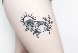 Sun, rose, and crab traditional tattoo idea