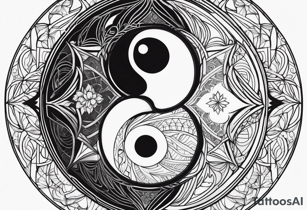 Yin yang symbol with sacred geometry patterns tattoo idea
