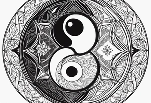 Yin yang symbol with sacred geometry patterns tattoo idea