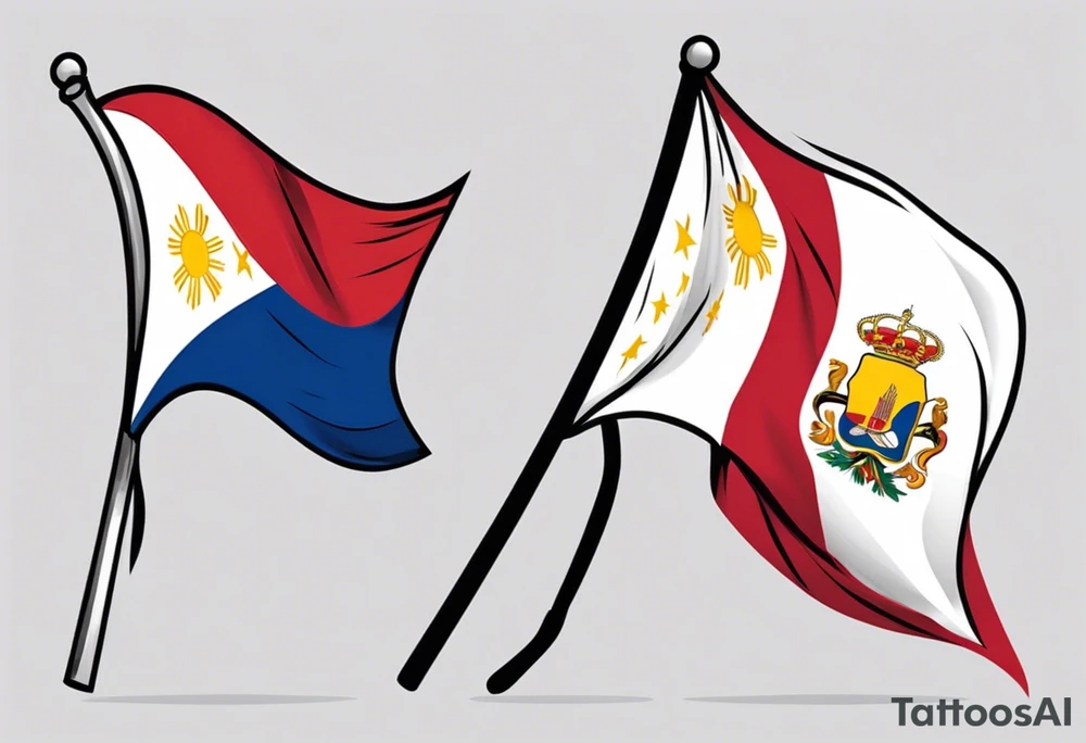 A single waving flag that is the Philippine flag to the left and the Spanish flag to the right tattoo idea