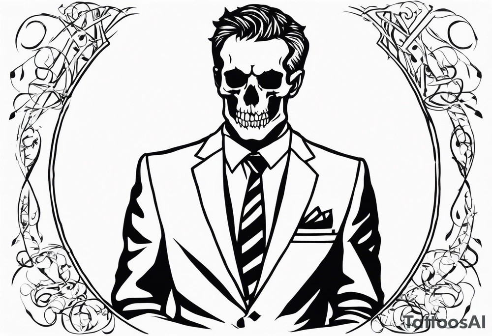 the devil wears a suit and tie writing with a skeleton tattoo idea