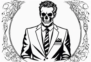 the devil wears a suit and tie writing with a skeleton tattoo idea